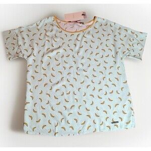 Nümph Carleigh Blouse Women’s Small Mint Banana Print Top NWT Whimsy Cute Tee